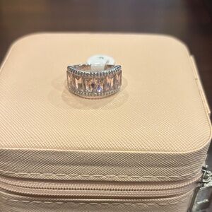 Rose Quartz and Rhodium Ring